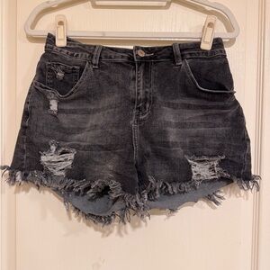 Black Distressed Denim Shorts​​